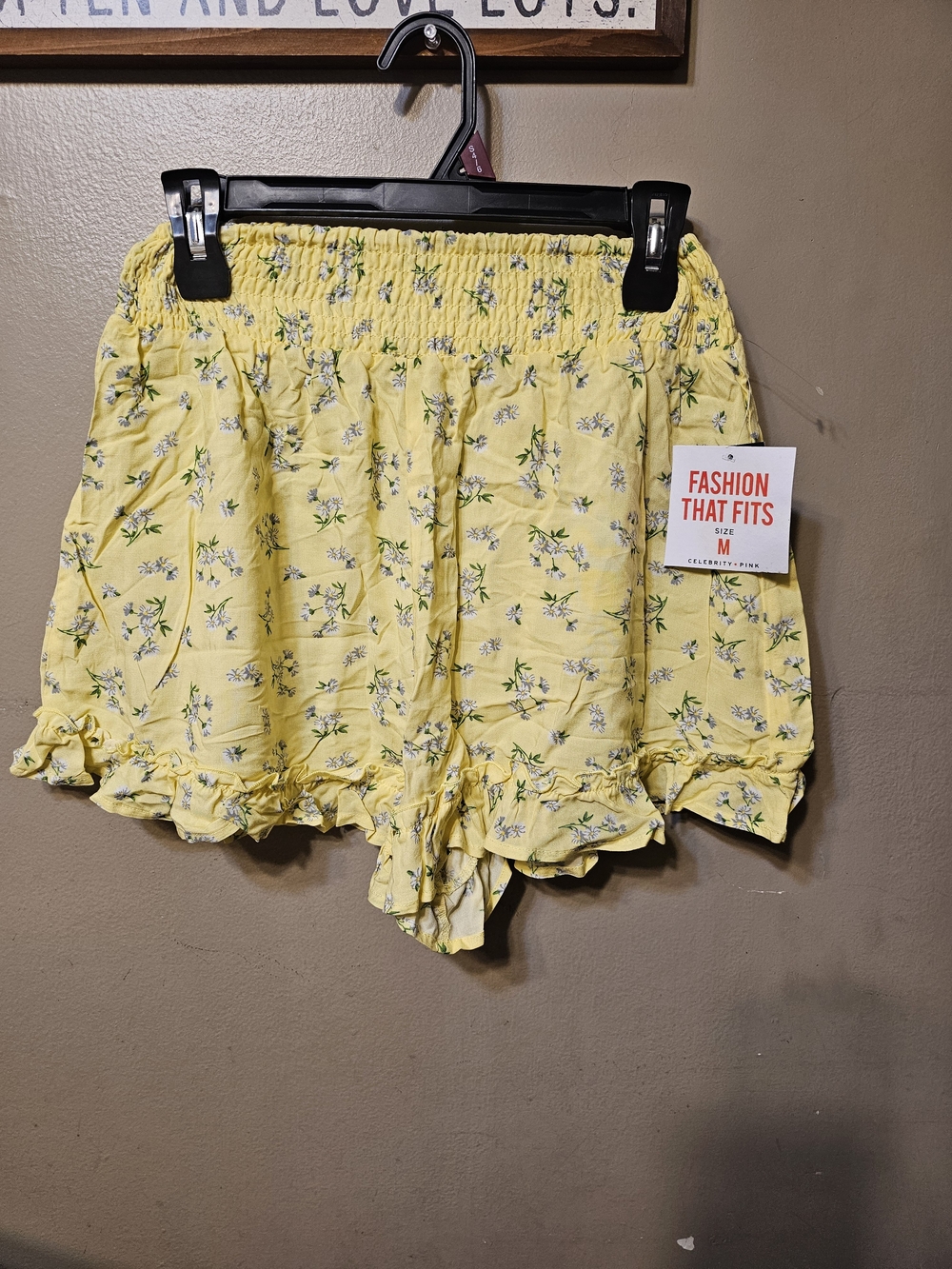 Celebrity Pink Yellow Floral High-Waist Ruffle Shorts